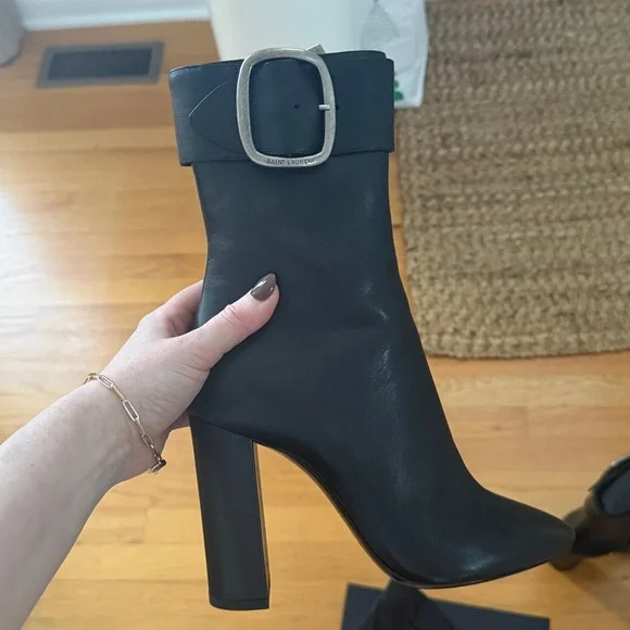 Yves Saint Laurent Joplin 105 Boots Booties Nero Baby Horse Block Heel Black - Picture 8 of 15